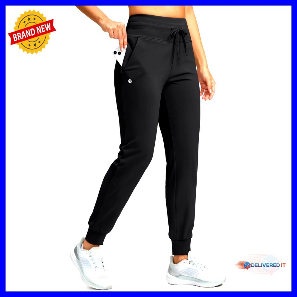 Fleece Lined Joggers High Waisted Water Resistant Thermal Sweatpants Zipper